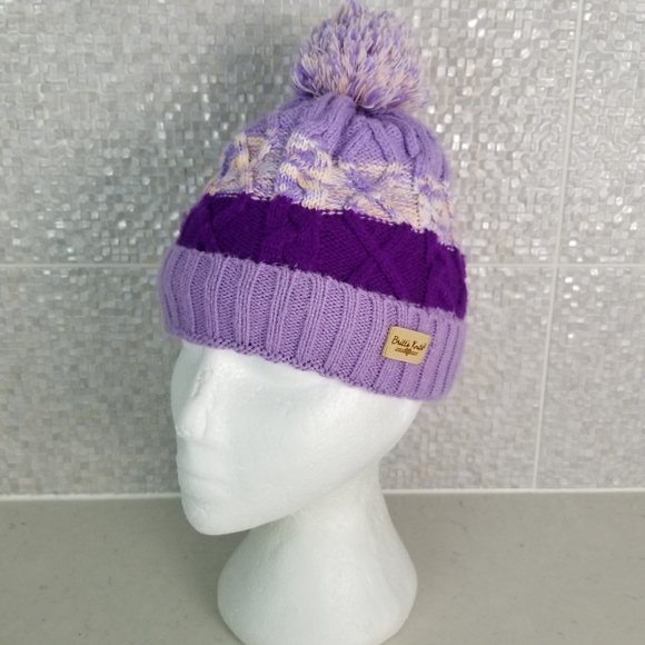 Britt's Knits Youth Purple Knit Winter Hat Pompom - Picture 4 of 12